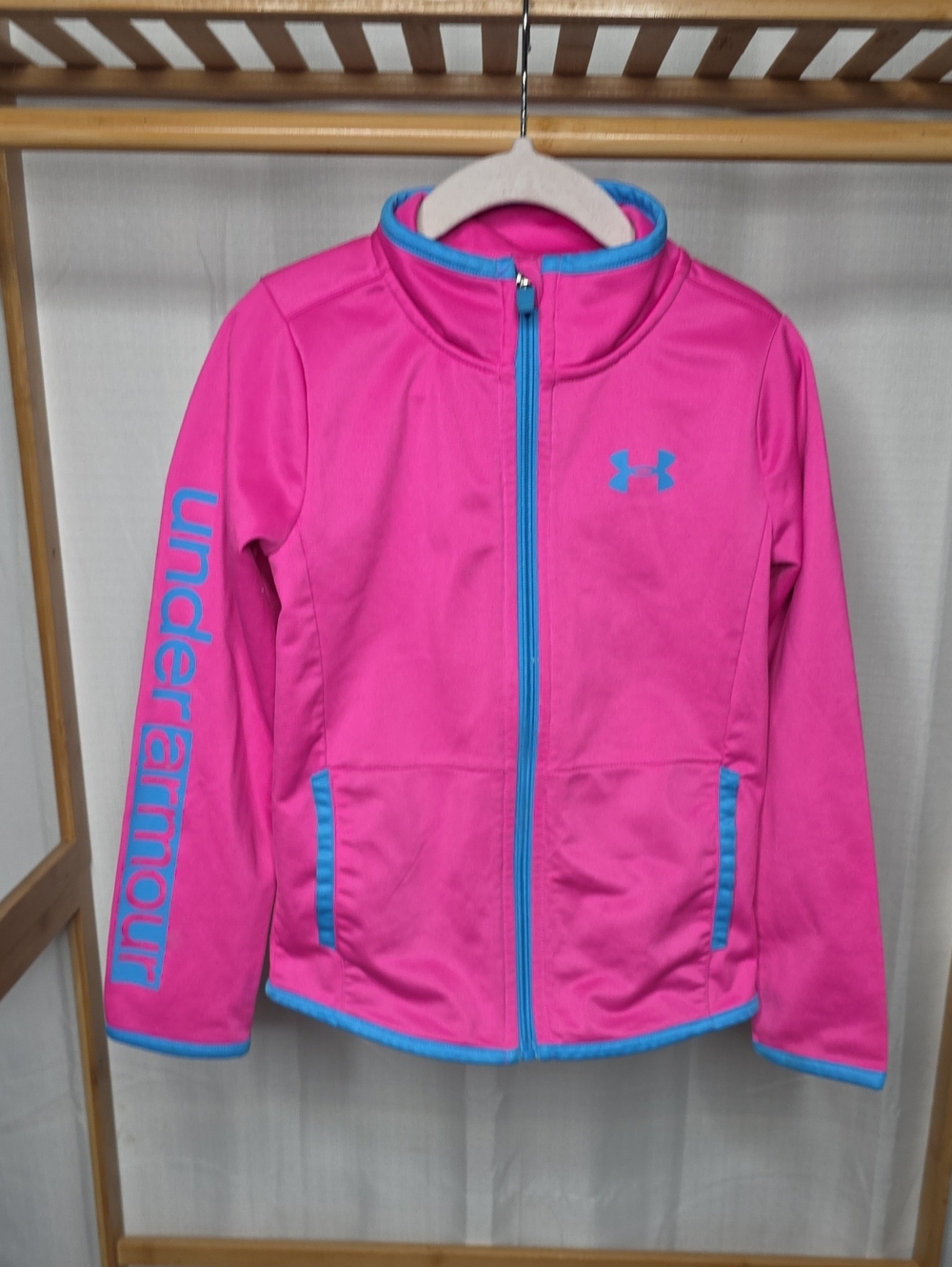Under Armour Pink Girls' Zip Swim Rashguard with Blue Accents